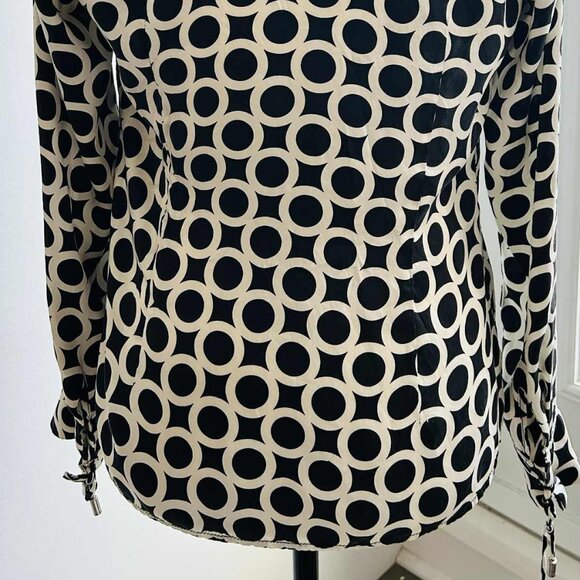 Vintage Josef Black & Ivory Pure Silk Geometric Print Button-Front Blouse – US 6 - Picture 5 of 9